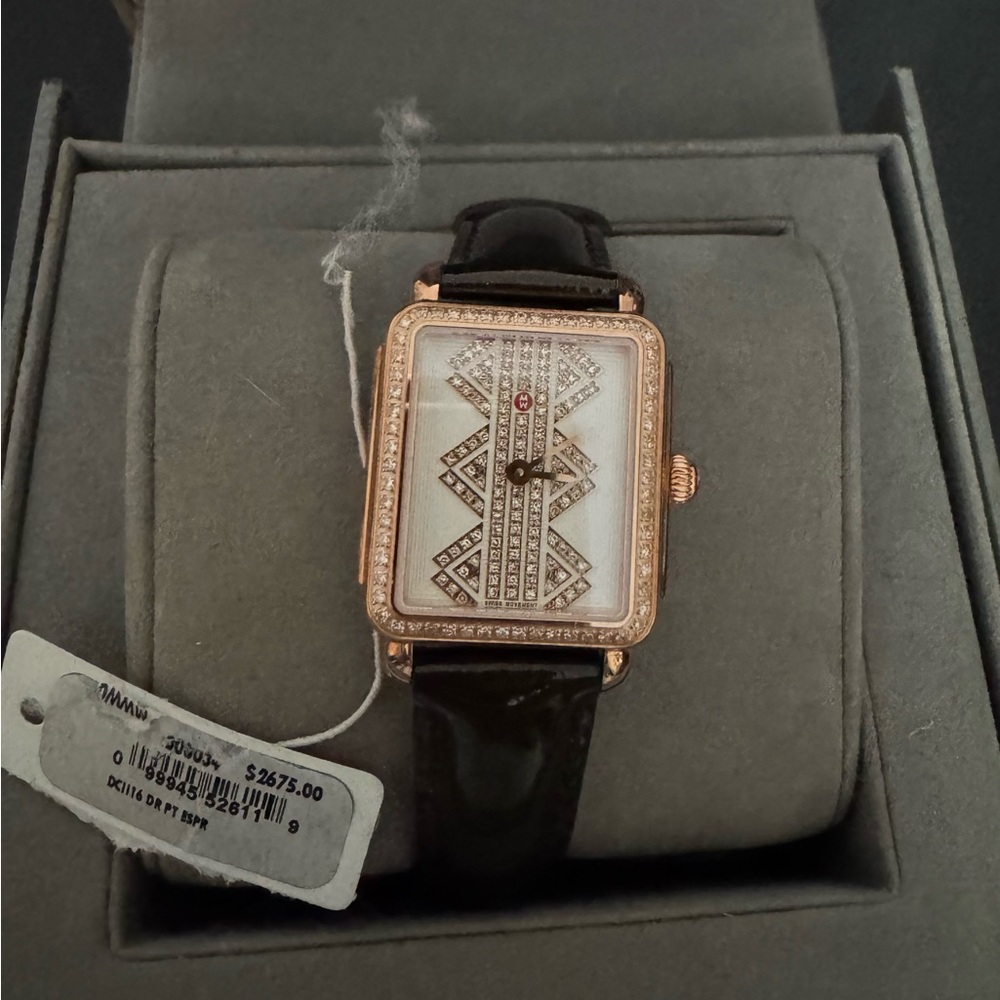 NIB Michele Rose Gold Diamond Deco II Watch - Picture 10 of 13
